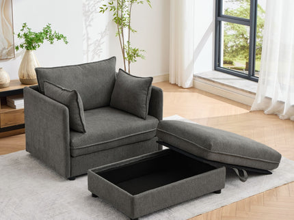 Oversized Deep Seat Accent Chair With Matching Storage Ottoman & Throw Pillows