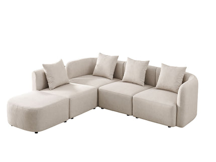 L-Shaped Modular Sectional Sofa With Ottoman, Living Room Furniture Set - Beige