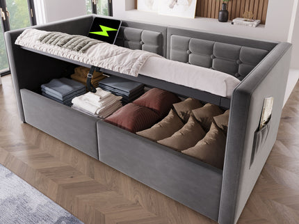 Upholstered Daybed With Hydraulic Storage And USB / Type - C Charging