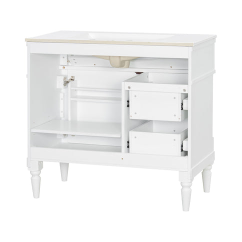 Freestanding Bathroom Vanity With Sink, Adjustable Shelf, Flip Drawer