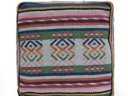 Inca - Handcrafted Peruvian Print Square Pouf Ottoman - Multicolor