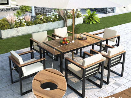 7 Pieces Outdoor Dining Set Patio Dining Table And Chair Set With And Removable Cushions For Patio