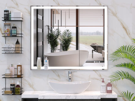 LED Bathroom Vanity Mirror Wall Mounted Adjustable / Warm / Natural Lights Anti-Fog Touch Switch With Memory Modern Smart Large Bathroom Mirrors