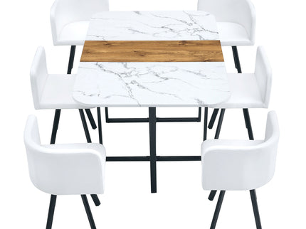 Modern Minimalist Marble Pattern Joinery Dining Table With Dining Chairs