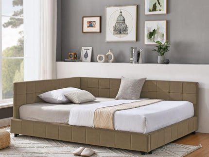 Upholstered Bed Frame With Tufted Backrest And Armrests