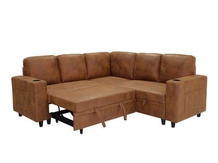 Upholstered L - Shape Sectional Sofa Bed With Pull Out Sleeper And Storage