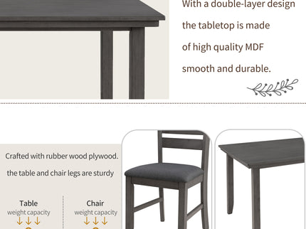 Dining Set For 6, Upholstered Chairs, Includes Table, 4 Chairs, And 2 Person Bench - Gray