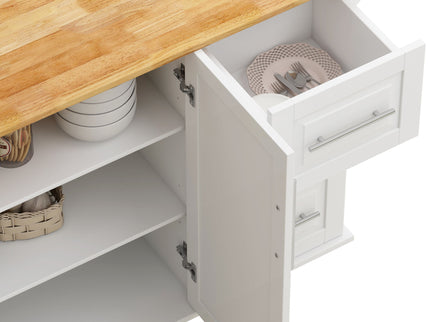 Kitchen Island Cart With 2 Door Cabinet, 3 Drawers, Spice Rack & Towel Rack - White