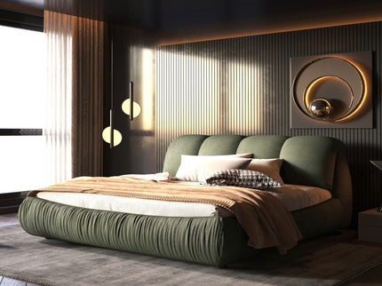 Luxury Upholstered Platform Bed With Oversized Padded Backrest And Solid Wood Frame