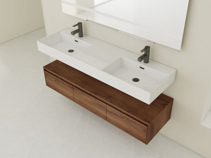 Contemporary Wall Mounted Bathroom Vanity With Dual Resin Sink And Soft Close Drawer