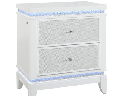 Adalid - Nightstand With Glittered Drawer Front And LED Lighting - White