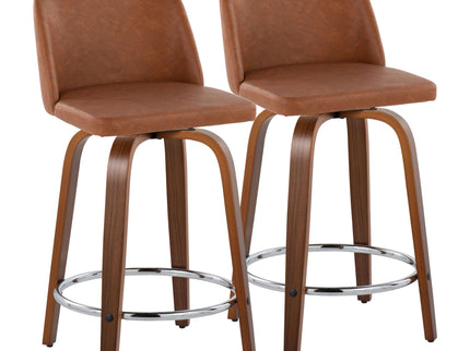Toriano - Mid Century Modern Fixed Height Counter Stool With Swivel With Round Footrest (Set of 2)