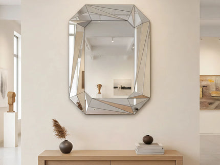 Diamond Shaped Wall Mirror With Beveled Edge Frameless Design - Silver