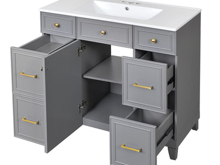 Bathroom Vanity With Ceramic Sink, Soft Close Doors, Adjustable Shelves