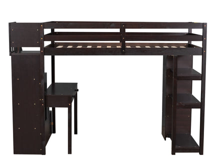 Loft Bed With Storage Drawers, Desk And Stairs With Shelves