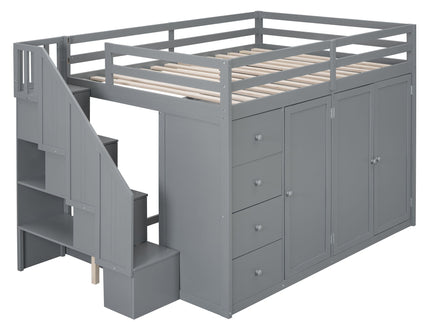 Loft Bed With Built In Wardrobes, Cabinets And Drawers