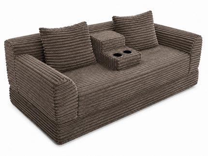 Soft Striped Convertible Sofa Bed, Dual Use Lounge Couch With Cup Holders And Pillows