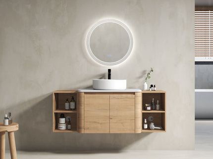 Wall Mounted Bathroom Vanity With Art Sink, 2 Storage Shelves, Soft Close Door