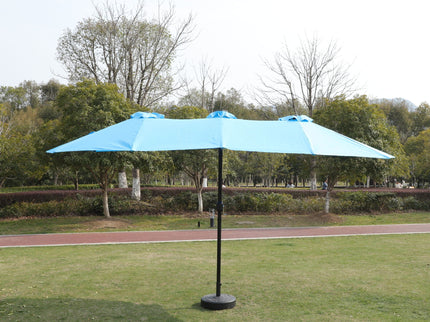 Double- Sided Outdoor Market Umbrella With Lights And Base