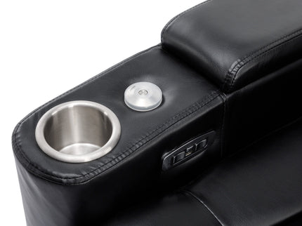 270° Power Swivel Recliner Home Theater Chair With Hidden Arm Storage, LED Light, Cup Holder, And Tray Table