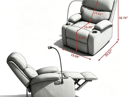 Adjustable Manual Recliner, Ergonomic Lounge Chair With Phone Holder And 2 Cup Holders