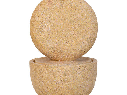 Cement Round Water Fountain With Light And Pump - Beige / Yellow