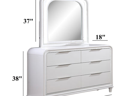 Pearl Dresser With Mirror 6 Drawers Spacious Storage - White