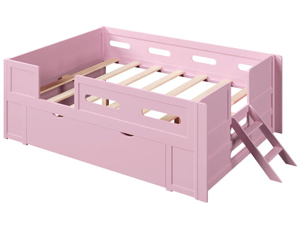 Platform Bed With Guardrail And Drawer