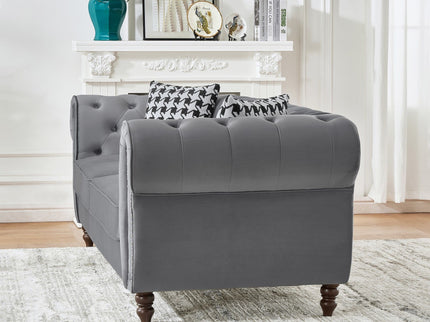Chesterfield Upholstery Fabric Sofa With Roll Armrest & Nailhead, Mid Century Modern 3 And 3 Seater Couch