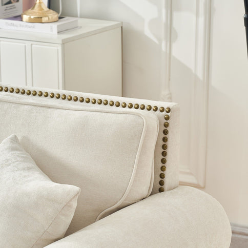 3 Seater Sofa With Tufted Upholstery, Rolled Arms, Nailhead Trim