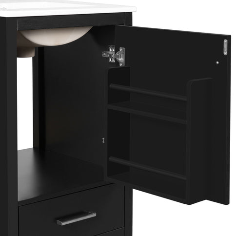 Bathroom Vanity With Ceramic Sink, Soft Close Drawers, Door Organizer, Divider Drawer, Adjustable Foot Pads