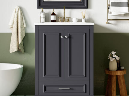 Bathroom Vanity With Ceramic Sink Combo, Modern Freestanding Storage Cabinet With Silver Handles