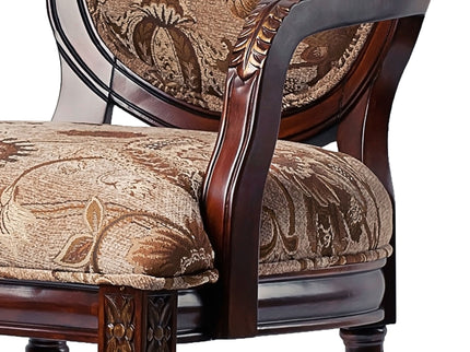Bernice - Oval Back Chair With Floral Carvings - Brown / Beige Gray