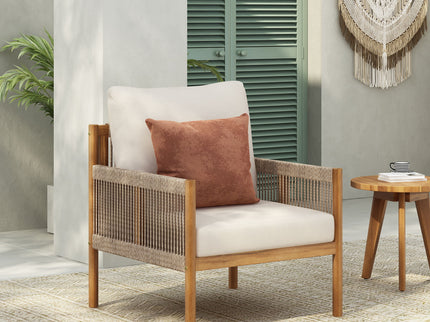 Modern Outdoor Woven Lounge Chair With Solid Wood Frame - Teak