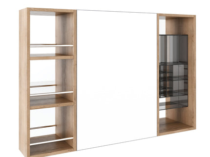 Wall Mounted Bathroom Mirror Cabinet With Adjustable Shelves Storage Cabinet - Imitative Oak