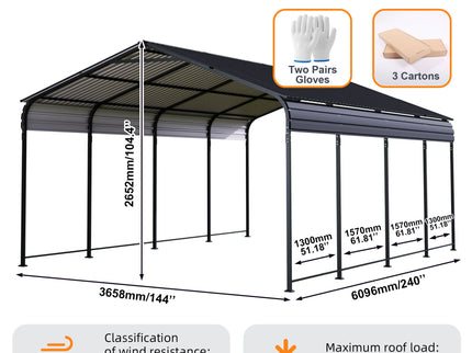 Heavy Duty Carport With Galvanized Roof And Enhanced Base - Anthracite