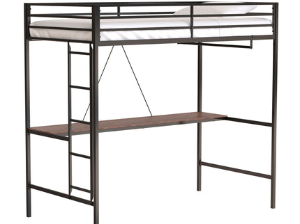 Adam - Twin Loft Bunk Bed With Cinnamon Wood Desk And Closet Rod - Black