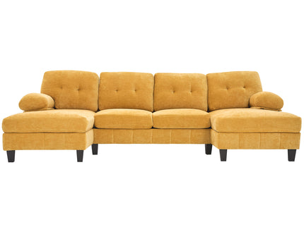U-Shaped Sectional Sofa 103.5" Fabric Couch With Dual Chaise Lounges, Storage Pockets, Armrest Pillows