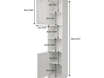 Tall Bathroom Cabinet With Adjustable Shelves, Louvered Door Floor Standing Storage Unit - White