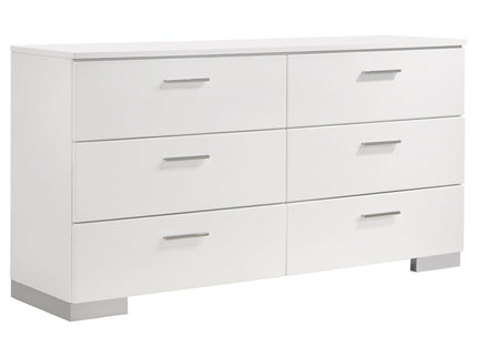 Dulcey - 6 Drawer Dresser With Accents, Bedroom Storage - Gloss White