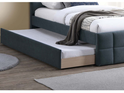 Contemporary Style Bed With Trundle Upholstered Headboard And Footboard Grid Pattern
