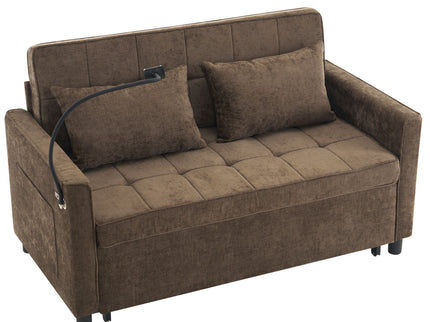 Pull-Out Sleeper Sofa With Reversible Backrest Cushion, Side Pockets, 2 USB Ports And A Phone Holder For Living Room