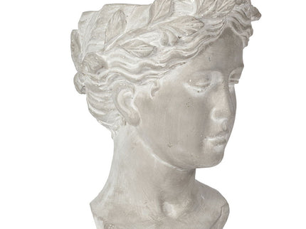 Greek Style Cement Head Planter Indoor Outdoor Home Garden Decor - Gray