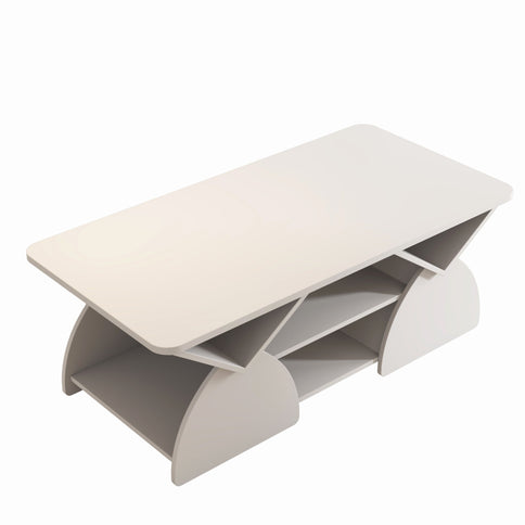 Geometric Engineered Coffee Table With Rounded Corners With Open Shelves