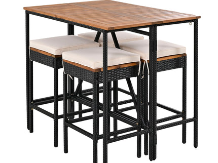 Outdoor Acacia Wood Bar Height Table And Eight Stools With Cushions