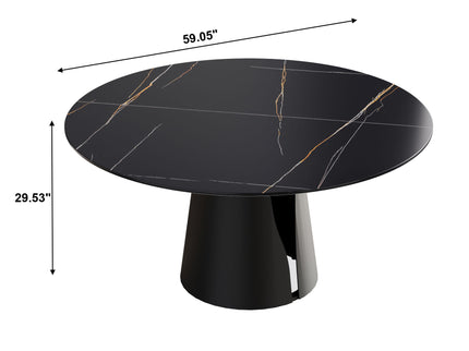 Modern Artificial Stone Round Carbon Steel Base Dining Table, Can Accommodate 6 People - Black / Gold
