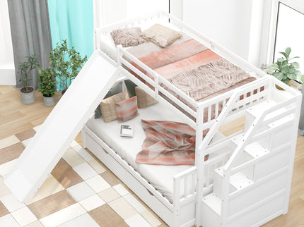 Bunk Bed With Storage Staircase, Slide, Desk, Drawers, And Shelves