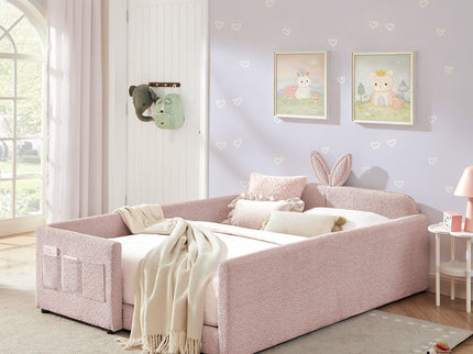 Cute Rabbit Ear Upholstered Platform Bed Frame With Safety Rail