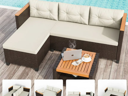 L-Shaped Patio Set With Cushions And Storage Table