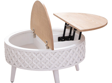 Round Coffee Table With Storage - White / Light Oak